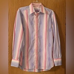 Men’s Robert Graham Striped Long Sleeve Shirt with flip cuffs.